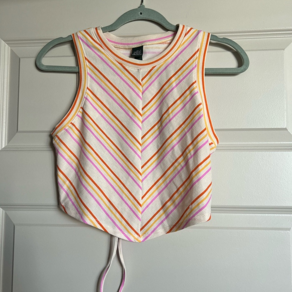 Wild Fable Orange and White Tie Front Crop Tank Top